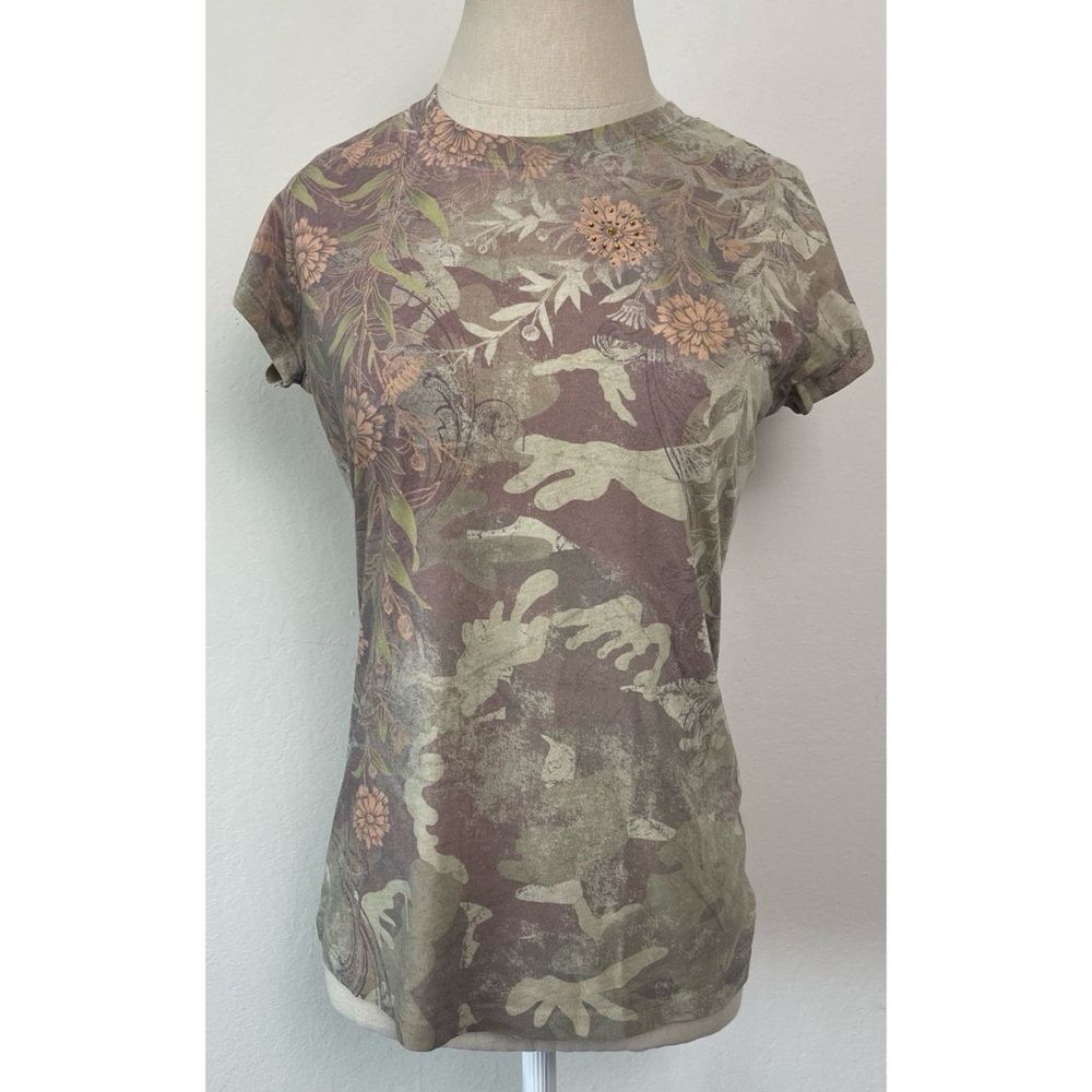 Yukiko Floral Camo Rhinestone Lightweight Shirt